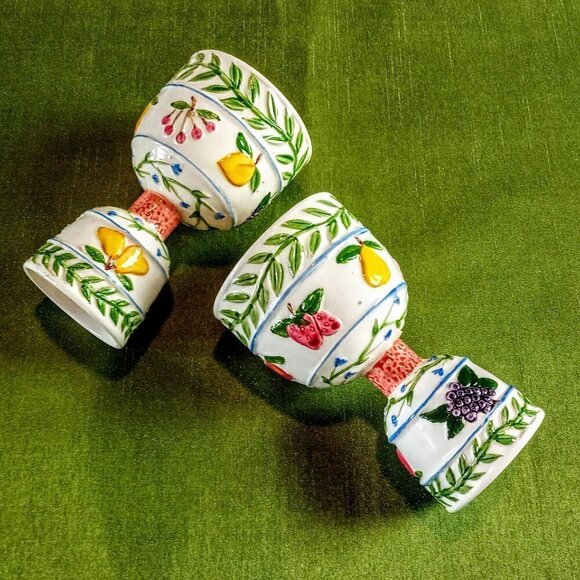 Ceramic Fruit & Vines Footed Egg Cups - Picture 8 of 8
